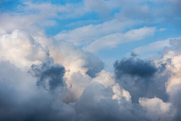 Stormy Clouds In The Blue Sky. Cyclone Coming. The Weather Is Getting Worse, Rain Is Coming.