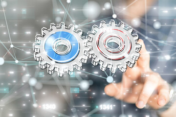 gear system data. Connecting lines and dots.Big data visualization