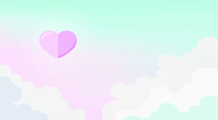 heart paper art style with pastel sky background vector illustration