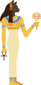 Bastet Ancient Egyptian Goddess Cartoon Illustration