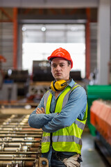 Foreman or worker work at factory site check up machine or products in site. Engineer or Technician...