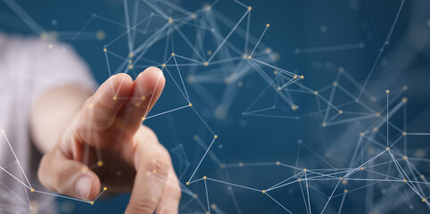 Digital cyberspace with particles and Digital data network connections concept