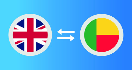 round icons with United Kingdom and Benin flag exchange rate concept graphic element Illustration template design
