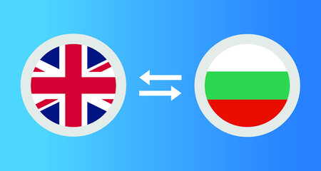 round icons with United Kingdom and Bulgaria flag exchange rate concept graphic element Illustration template design
