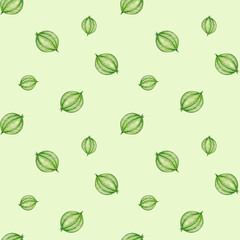 Watercolor seamless pattern with gooseberry fruits. Texture background. Minimal illustration.