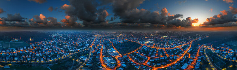 wiesbaden germany 360° aerial night