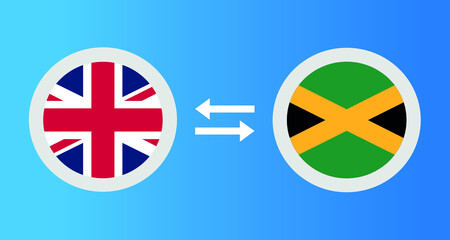 round icons with United Kingdom and Jamaica  flag exchange rate concept graphic element Illustration template design
