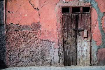 Marrakesh, Morocco - February 28, 2018 : Old Decorative Main Entrance Wooden Door.