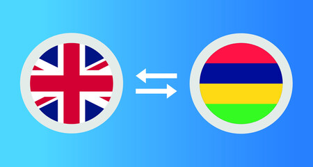 round icons with United Kingdom and Mauritius flag exchange rate concept graphic element Illustration template design
