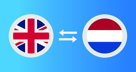 round icons with United Kingdom and Netherlands flag exchange rate concept graphic element Illustration template design
