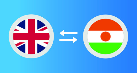 round icons with United Kingdom and Niger flag exchange rate concept graphic element Illustration template design
