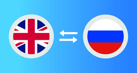 round icons with United Kingdom and Russia flag exchange rate concept graphic element Illustration template design

