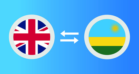 round icons with United Kingdom and 
Rwanda flag exchange rate concept graphic element Illustration template design
