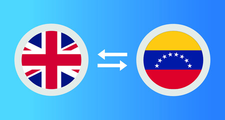 round icons with United Kingdom and Venezuela flag exchange rate concept graphic element Illustration template design
