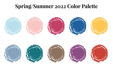 Spring/Summer 2022 Color Palette. Color swatch concept modern style. Color palette guide. Fashion trend. Design guide, catalogue. Vector illustration.