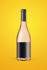 A clear bottle of rose wine isolated on a yellow background for mockup presentation projects.