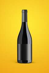 A red wine bottle isolated on a yellow background for mockup presentation projects.