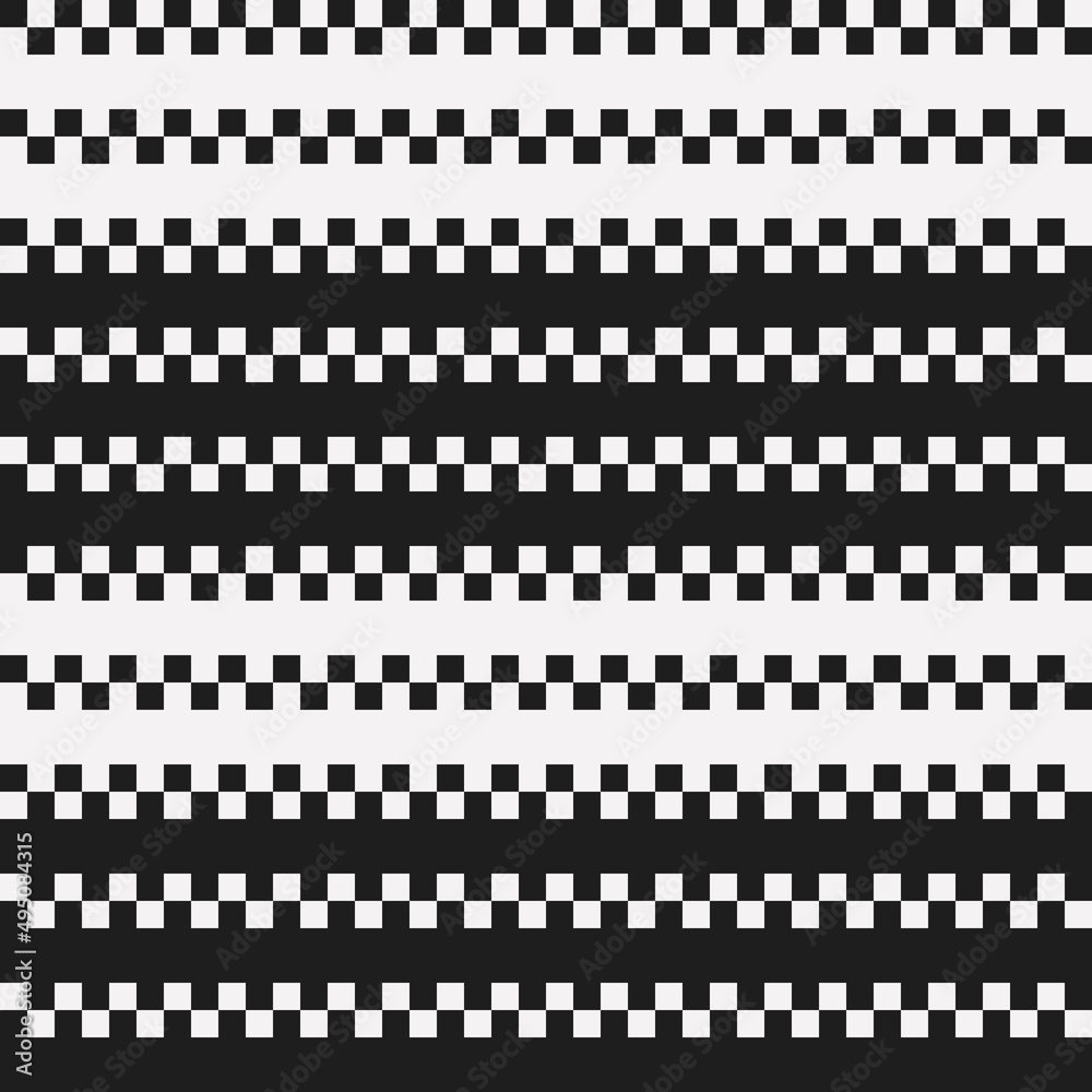 Poster Black and white chess lines. A vector of small square tiles in a horizontal position.