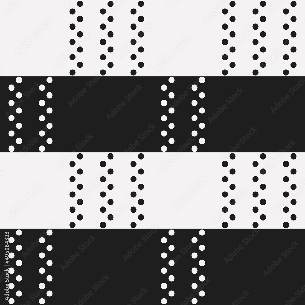 Poster Black and white dots on a canvas of horizontal lines.