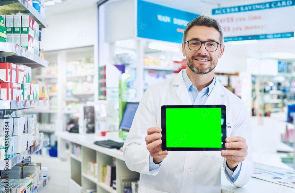 Poster too ashamed to explain your symptomsyou can do that online. shot of a pharmacist holding up a tablet