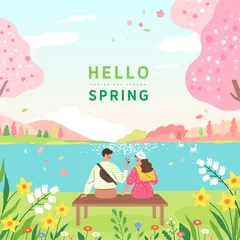 Foto op Plexiglas Spring template with beautiful flower. Vector illustration  © 기원 이