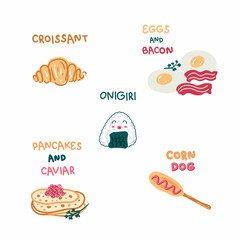 Hand drawn traditional fastfood collection. Perfect for menu, stickers and logo. Vector isolated illustration for decor and design.