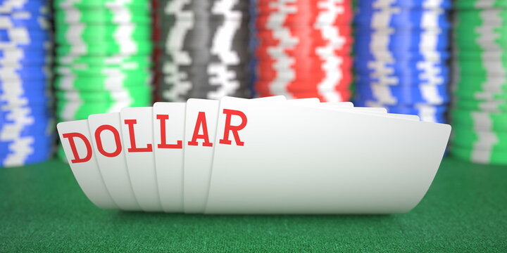 A hand of playing cards with dollar text. 3d rendering