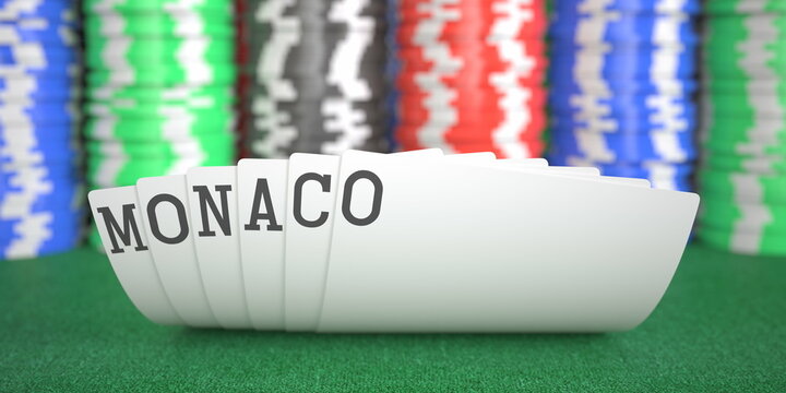 Playing cards with Monaco text. 3d rendering