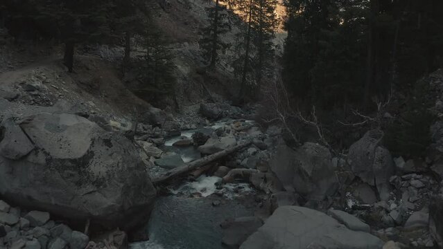 Aerial view of a river flowing in the mountains 