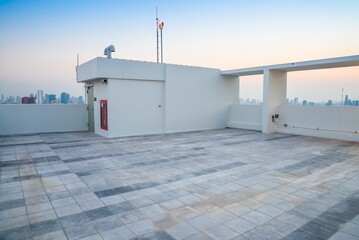Outdoor space area on condominium building rooftop deck. Building and architecture concept.