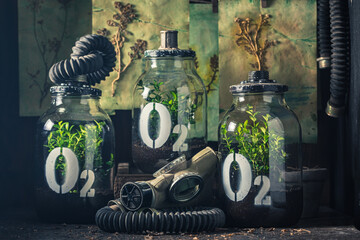 Weird oxygen mask as symbol of climate change.