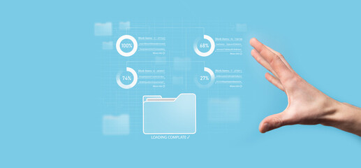 Business developer hand using board framework on virtual modern computer showing innovation Agile software development lean project management tool fast changes concept.Document Management System DMS