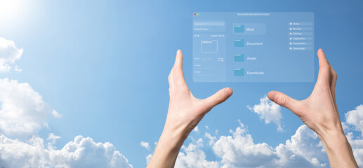 Document management concept. Virtual screen icons Document Management System DMS Online document...