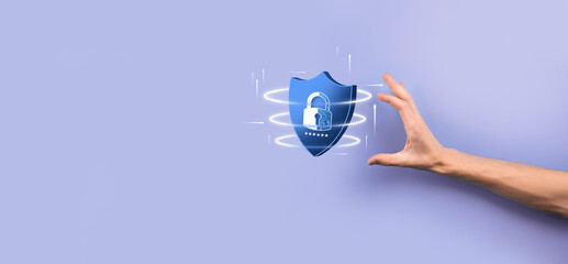 Cyber security network. Padlock icon and internet technology networking. Businessman protecting data personal information,virtual interface. Data protection privacy concept. GDPR. EU.digital crime