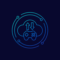 game server icon with gamepad and cloud, linear design