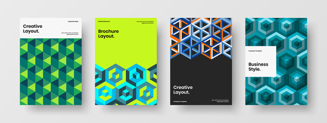 Fototapeta premium Premium mosaic hexagons poster illustration set. Modern front page A4 design vector concept bundle.