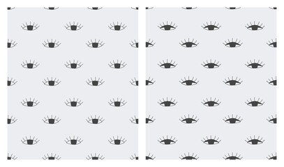 Two seamless patterns with doodle eyes. Hand drawn eyes print for clothes, linens, wallpapers or wrapping paper. Sketch background. Flat vector template