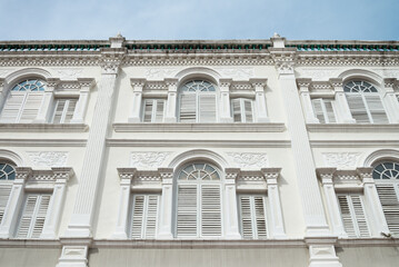 Fototapeta na wymiar Singapore old town : Sino-Portuguese Architecture buildings. This architectural style is European mixed with Chinese modern.