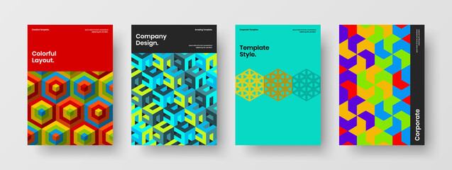 Isolated corporate identity design vector concept collection. Amazing geometric tiles company brochure layout bundle.