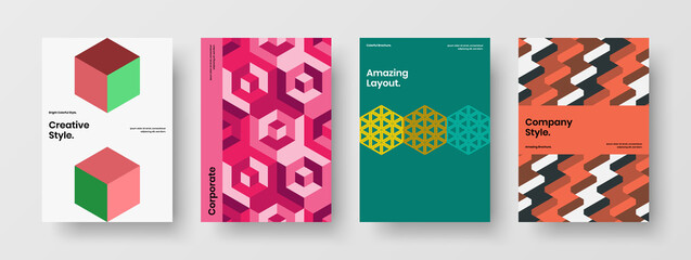 Creative brochure design vector concept bundle. Unique geometric shapes company identity layout collection.