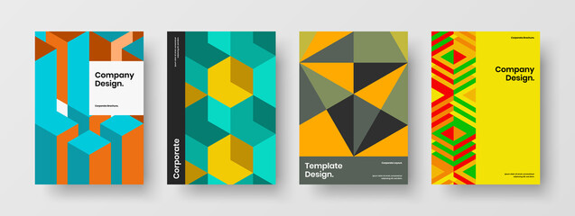 Multicolored geometric tiles placard template composition. Minimalistic corporate brochure design vector concept collection.