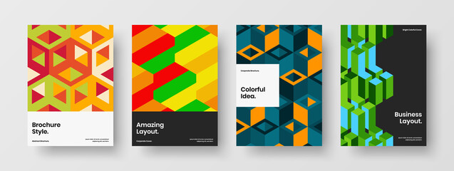 Minimalistic geometric pattern magazine cover template collection. Simple poster A4 vector design illustration set.