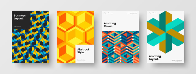 Fresh geometric tiles annual report template bundle. Modern company cover design vector layout collection.