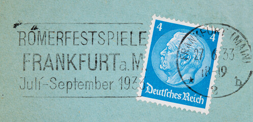 briefmarke stamp vintage retro alt old used gebraucht gestempelt frankiert cancel blau blue papier...