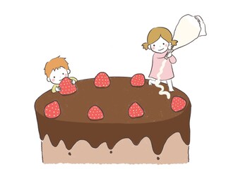 楽しそうにお菓子作りをする子供達(チョコケーキ)