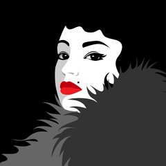 1281_Confident woman with red lips wearing fur coat