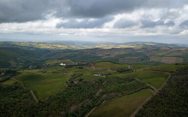 Fototapeta na wymiar Views of Tuscany vineyards. Aerial drone photo, Tuscany, Italy