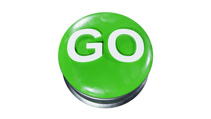 Big green go button on a white background close up