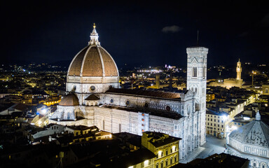 Florence town and cathedral from above. Aerial drone photo, Florence, Italy