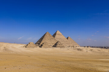 Fototapeta premium Main View to All Seven Ancient Egyptian Pyramids from Giza city, Egypt